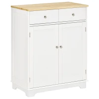 HOMCOM Móvel de Armazenamento Sala Armários de Portas 2 Gavetas e Prateleira Ajustável Armário Branco e Madeira Natural(m-6)