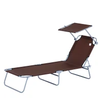 Outsunny Outdoor Foldable Sun Lounger, 4 Level Adjustable Backrest  Reclining Sun Lounger Chair with Angle Adjust Sun Shade Awning for Beach, Garden, Patio, Brown(m-10)
