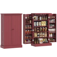 HOMCOM Armário Móvel de Cozinha despenseiro 2 Portas com 5 Prateleiras e 12 Porta Temperos 60x30x104 cm Vermelho(m-5)