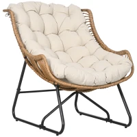 Outsunny Poltrona de Jardim Imitação de Vime Poltrona de Exterior com Almofada Estrutura Metálica 75x101x90 cm Madeira Cáqui Preto(m-1)