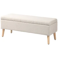 HOMCOM Banco Baú de Armazenamento Removível de Aspecto de Linho para Quarto Entrada Sala de Estar Carga 220 Kg 110x39x45 cm Bege(m-7)