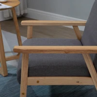 HOMCOM Poltrona em estilo Escandinavo Poltrona de Acento Madeira Maciça Linho 64x70x72 Cinza Natural(m-5)