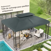 Outsunny Lona de Reposição para Pavilhão Tenda 3x4 m Poliéster de Alta densidade 180 g/㎡ Cinza(m-2)