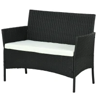 Outsunny Sofá de Jardim de 2 Lugares com Almofada e Apoios em Rattan PP e Aço 100x54x80 cm Preto(m-6)