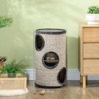 Pawhut Árvore de Arranhar com 3 Níveis Tapete de Arranhar de Corda de Sisal Árvore de Arranhar para Gatos 38x38x70 cm Cinza(m-3)