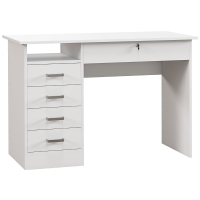 HOMCOM Secretária Moderna com 5 Gavetas Tampo Amplo 1 Compartimento Aberto Gaveta com Fechadura 110x50x76 cm Branco