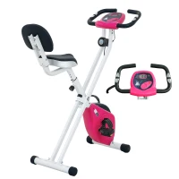 HOMCOM Bicicleta de Exercício Dobrável Colaboração 8 Níveis de Resistência Selim Ajustável Rosa(m-1)