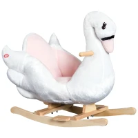 HOMCOM Cavalinho de Balanço Cisne com Música Cavalinho de Balanço Estrutura de Metal Madeira Cobertura de Pelúcia 60x32x55 cm Branco(m-6)