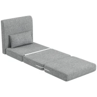 HOMCOM Poltrona Chaise Dobrável 3 em 1 com Travesseiro Conversível Colchonete Dobrável para Visitas Sala de Estar Escritório Cinza(m-7)