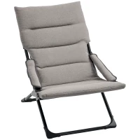 Outsunny Cadeira de Campismo Dobrável Cadeira de Jardim Portátil com Almofada Acolchoada Removível e Apoio para os Braços Estrutura de Aço para Terraço Praia Exterior 66x94x79cm Cinza(m-10)