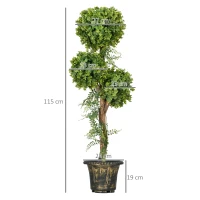 HOMCOM Planta Artificial Árvore Artificial 3 Bolas de Buxo com Vaso de Cimento Interior e Exterior Altura 115 cm(m-3)