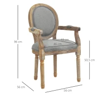 HOMCOM Cadeira de Sala de Jantar Cadeira de Sala Medalhão Estilo Luís xvi Madeira Maciça Pátina Esculpida Tecido Linho Cinza(m-3)