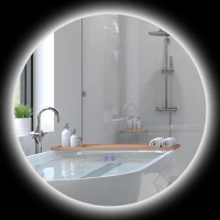 Kleankin Espelho Redondo Luminoso LED de Casa de Banho Ø 80 cm de Parede com Iluminação Interruptor Tátil Sistema Anti Embaciamento(m-7)