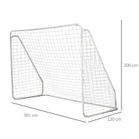 HOMCOM Baliza de Futebol para Treino 301x120x200 cm com Estrutura em Metal Epóxi Rede PP Estacas Incluídas Branco(m-3)