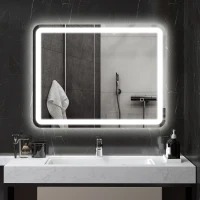 HOMCOM Espelho de Banheiro Retangular LED com Função Antiembaçante Brilho Ajustável Memória 70x90 cm Prateado(m-2)