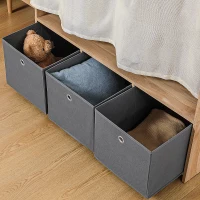 HOMCOM Armário de Closet Armário de Arrumação com Barra Cortinas 3 Gavetas de Tecido Removíveis 105x48x160 cm Natural(m-4)