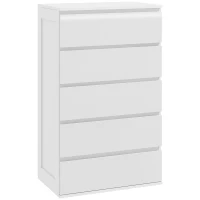 HOMCOM Cômoda 5 Gavetas Móvel de Armazenamento Sem Puxadores estilo Minimalista 60x38x100 cm Branco(m-6)