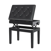 HOMCOM Banqueta para Piano Banco para Piano con Ajustable en Altura de 48 a 58 cm Espacio de Almacenamiento Patas de Madera Taburete para Teclado Acolchado Negro(m-1)