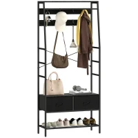 HOMCOM Cabideiro Industrial com 2 Gavetas de Tecido Prateleira 8 Ganchos e Estrutura de Aço 80x30x180,5 cm Preto(m-6)