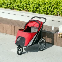 Pawhut Carrinho de Cachorro Dobrável Capota Almofadão Armação de Aço Vermelho Preto(m-4)