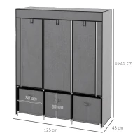 HOMCOM Armário de Armazenamento em Tecido Dobrável com 5 Prateleiras 2 Varões e 3 Gavetas em Tecido 125x43x162,5 cm(m-3)