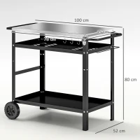Outsunny Mesa de Churrasco Externa com Tampo de Trabalho Carrinho de Churrasco com Prateleira Ajustável 6 Ganchos 100x52x80 cm Preto(m-3)