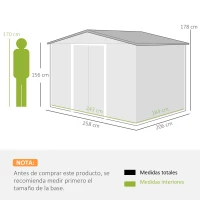 Outsunny Caseta de Metálico 258x206x178 cm 5,3m² con Puertas Correderas y Ventilaciones para Almacenamiento de Herramientas Verde(m-3)
