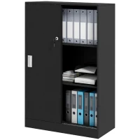 HOMCOM Armário de Escritório 2 Portas de Correr com Fechadura 80x40x120 cm 2 Prateleiras Painéis de Partículas Preto(m-7)