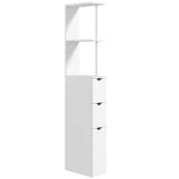 HOMCOM Móvel Coluna Casa de Banho Armário de Casa de Banho com Gavetas Prateleiras Abertas Armário 15x33x136,5 cm Branco(m-7)