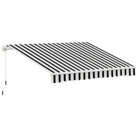 Outsunny Marquise de Protection Solar Retrátil com Manivela Estrutura Metálica Tecido de Poliéster Azul Branco 3,95x2,45x3,50 m(m-6)