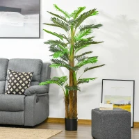 HOMCOM Palmeira Artificial 1,85 m Árvore Artificial Tronco Galhos Musgo Líquen Folhas Grande Realismo Vaso Incluso(m-2)