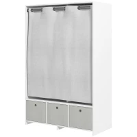 HOMCOM Armário de Roupas Armário de Armazenamento com Cabide Cortinas 3 Gavetas de Tecido Removíveis 105x48x160 cm Branco(m-7)