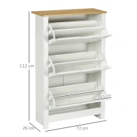 HOMCOM Sapateira de Armazenamento Sapateira com 3 Compartimentos Espaço para 18 Pares de Sapatos 72x26x112 cm Branco Marrom(m-3)