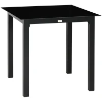 Outsunny Mesa de Jardim Quadrada para 4 Pessoas com Tampo em Vidro Temperado e Estrutura em Alumínio 80x80x74 cm Preto(m-1)