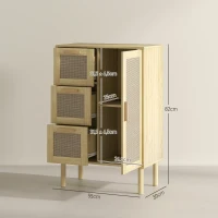 HOMCOM Armário Meuble de Rangement Estilo Boêmio com 3 Gavetas e 3 Prateleiras Frente de Vime Trançada Compacto 55x30x82 cm(m-3)