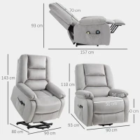 HOMCOM Poltrona de Levantamento com Função de Massagem 90x93x110 cm Cinza Claro(m-3)