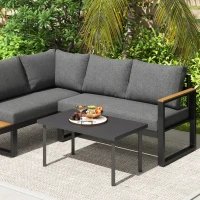 Outsunny Mesa de Centro de Jardim Retangular Mesa Auxiliar com Efeito de Grão de Madeira Estrutura em Metal 95x55x46 cm Preto(m-5)