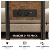 HOMCOM Tavolino da Salotto a C Espandibile con 2 Stazioni di Ricarica, in Legno e Metallo, 39x29x57 cm, Nero e Marrone(m-5)