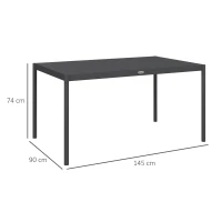 Outsunny Mesa de Jardim Retangular para 6 Pessoas em Alumínio Tampo de Ripas 145x90x74 cm Cinza(m-3)