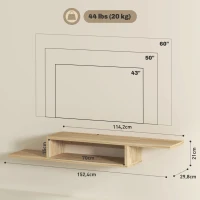 HOMCOM Móvel de TV Mural Flutuante Suspenso Prateleira Flutuante de Parede Nicho Passagem de Fio Carvalho Claro(m-3)
