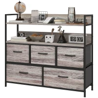 HOMCOM Móvel de Armazenamento Estilo Industrial Cómoda 5 Gavetas em Tecido Dobráveis e Removíveis e Prateleiras 98x29x85 cm(m-7)