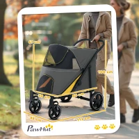 Pawhut Carrinho para Cães Carrinho para Gato 4 Rodas Dobrável com Um Clique Alça de Segurança Carga 30 Kg 112x65x100 cm Cinza Escuro(m-3)