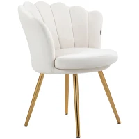 HOMCOM Poltrona Concha Cadeira Toucador Cadeira de Veludo Cadeira de Sala com Pés de Metal Dourado Creme(m-7)
