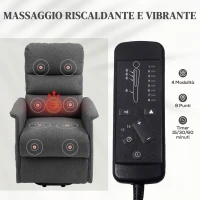 HOMCOM Poltrona Alzapersona Elettrica con 8 Punti Vibranti, 4 Modalità di Massaggio e Riscaldamento, Grigio(m-7)