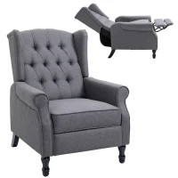 HOMCOM Recliner Armchair, Vintage Reclining Chair with Nail Head Trim, Wingback Chair with Button Tufted Back and Footrest, for Living Room, Grey(m-10)