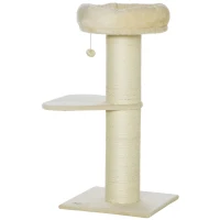 Pawhut Árvore para Gato Poste Arranhador Sisal Natural 2 Plataforma Cesto Observação Brinquedo Bola Suspensa Pelúcia Bege(m-7)
