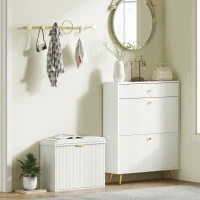 HOMCOM Bancada de Sapateira com Almofada de Assento Acolchoado e Gaveta Rebatível para Corredor Quarto 62x26x47,5 cm Branco(m-4)