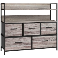 HOMCOM Móvel de Armazenamento Estilo Industrial Cómoda 5 Gavetas em Tecido Dobráveis e Removíveis e Prateleiras 98x29x85 cm