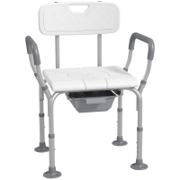 HOMCOM Cadeira de Duche Cadeira de Rodas com Penico Altura Ajustável Pés Antiderrapantes Capacidade Máx.136Kg em Alumínio HDPE Branco