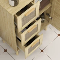 HOMCOM Armário Meuble de Rangement Estilo Boêmio com 3 Gavetas e 3 Prateleiras Frente de Vime Trançada Compacto 55x30x82 cm(m-5)